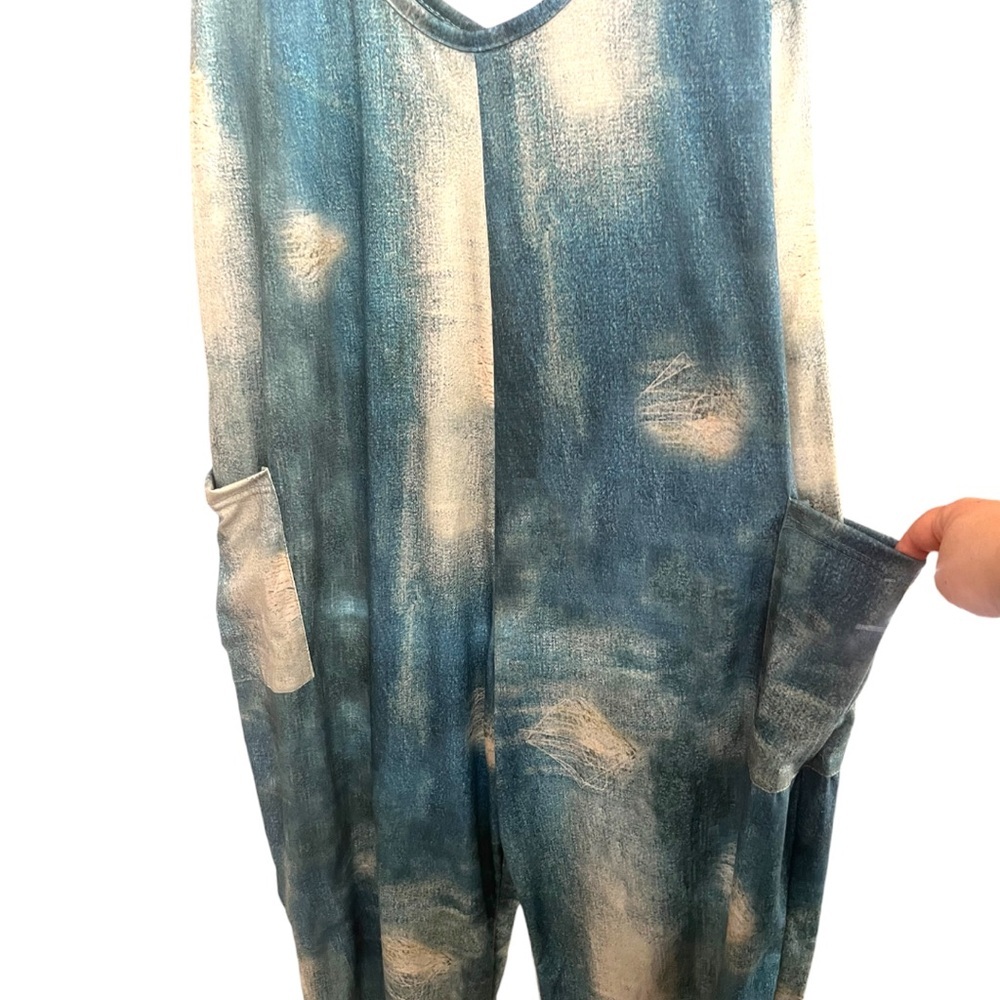Blue Boho Loose Fit Wide Leg Tie-Dye Jumpsuit - Picture 2 of 7
